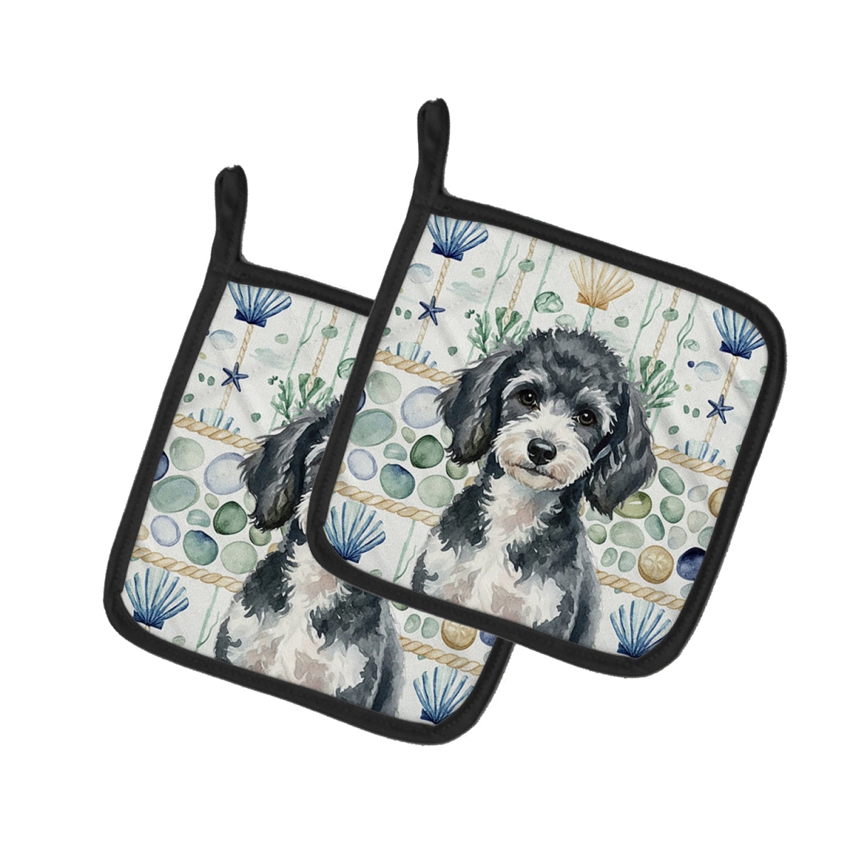 Picture of Carolines Treasures WDK7165PTHD 7.5 x 7.5 in. Miniature Parti Poodle Coastal Sea Glass Pair of Pot Holders