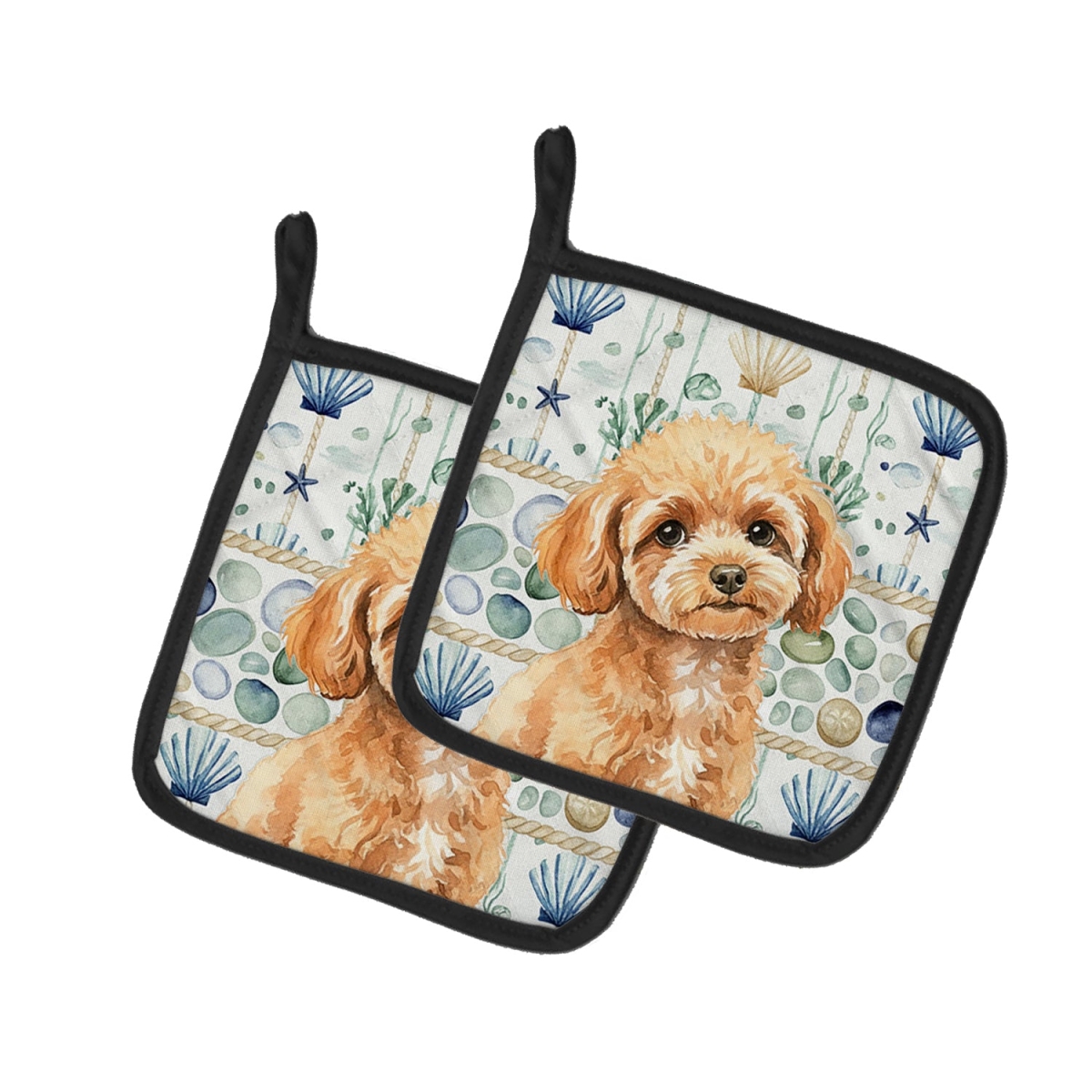 Picture of Carolines Treasures WDK7172PTHD 7.5 x 7.5 in. Toy Apricot Poodle Coastal Sea Glass Pair of Pot Holders