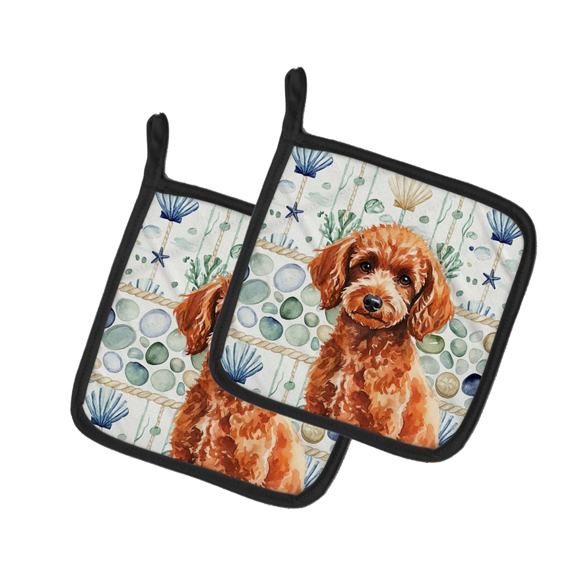 Picture of Carolines Treasures WDK7175PTHD 7.5 x 7.5 in. Toy Red Poodle Coastal Sea Glass Pair of Pot Holders