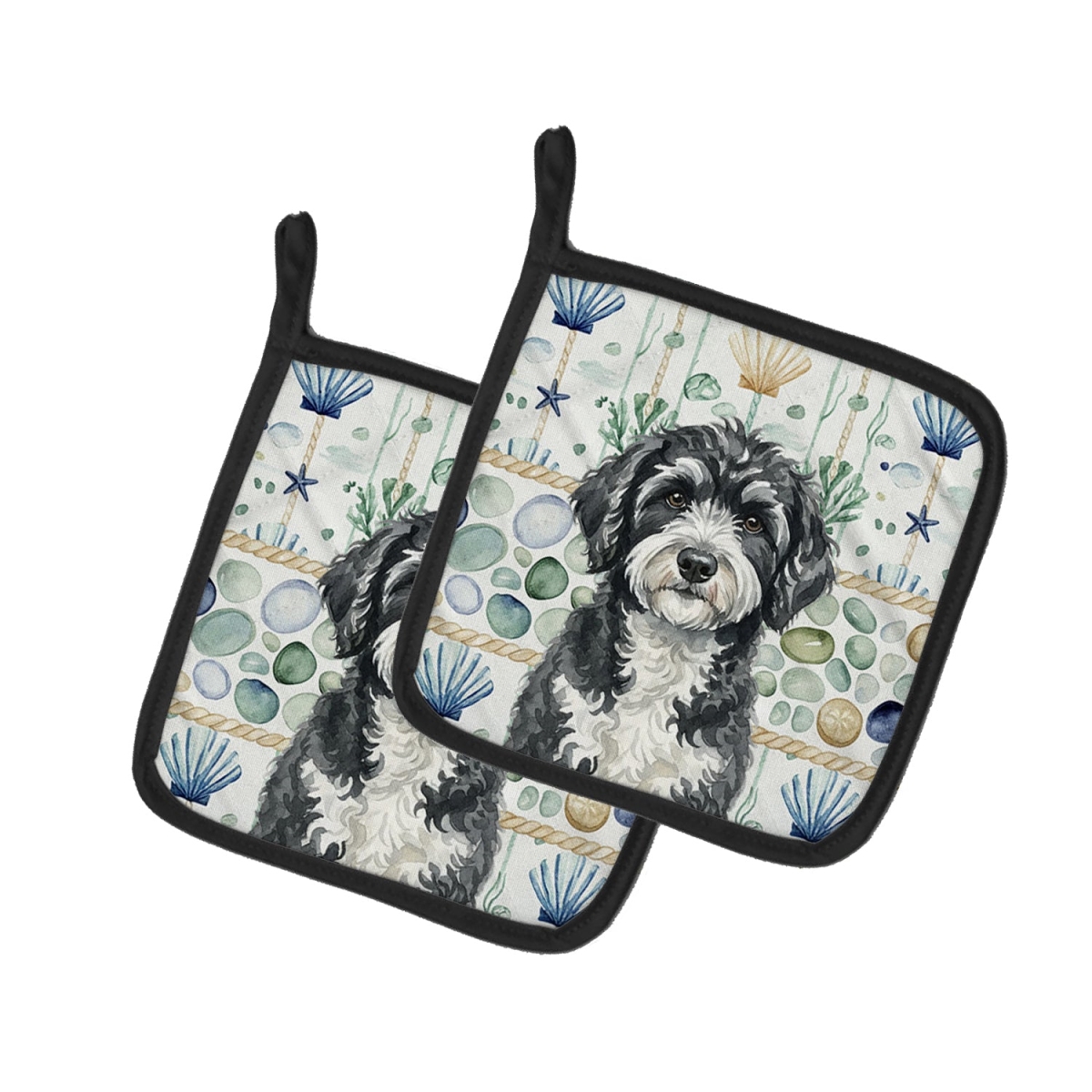 Picture of Carolines Treasures WDK7178PTHD 7.5 x 7.5 in. Portuguese Water Dog Coastal Sea Glass Pair of Pot Holders