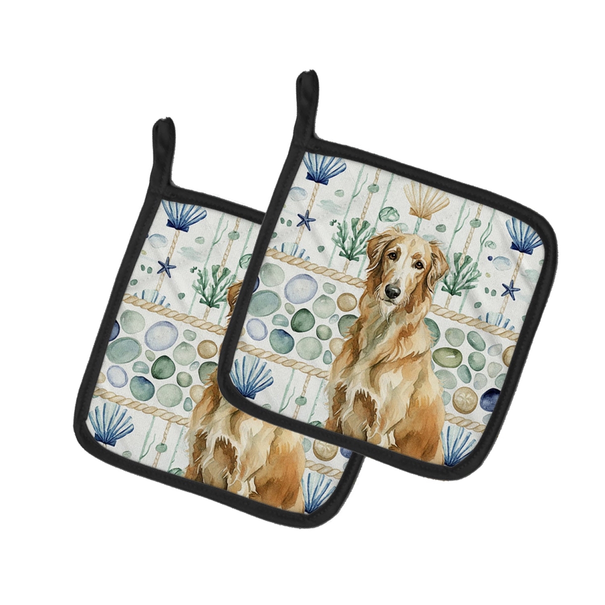 Picture of Carolines Treasures WDK7204PTHD 7.5 x 7.5 in. Wheaten Scottish Deerhound Coastal Sea Glass Pair of Pot Holders