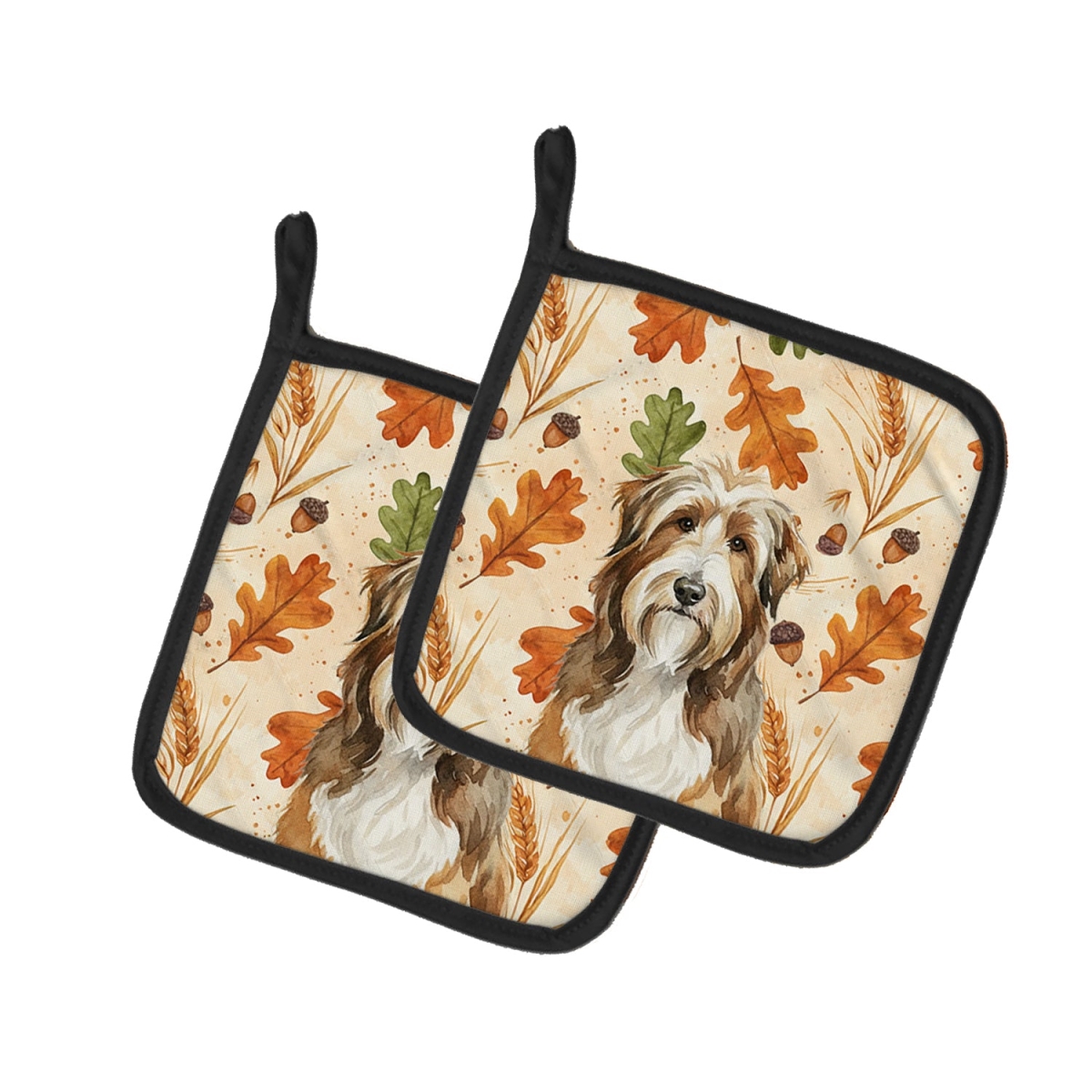 Picture of Carolines Treasures WDK7702PTHD 7.5 x 7.5 in. Brown Bearded Collie Heirloom Fall Pair of Pot Holders