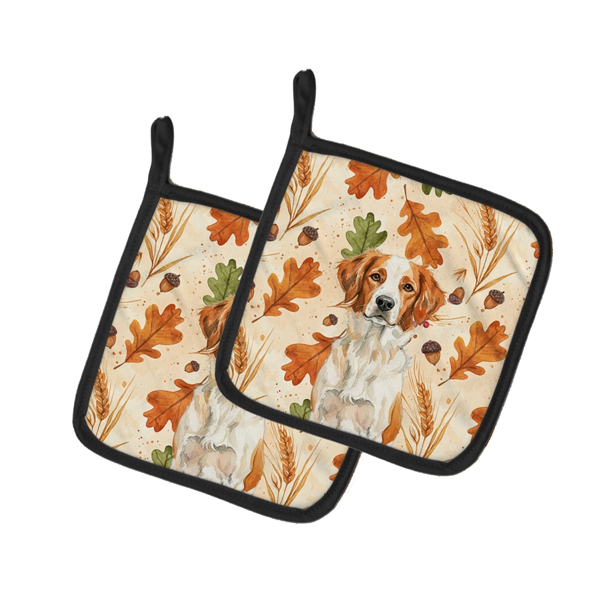 Picture of Carolines Treasures WDK7744PTHD 7.5 x 7.5 in. Orange & White Brittany Heirloom Fall Pair of Pot Holders