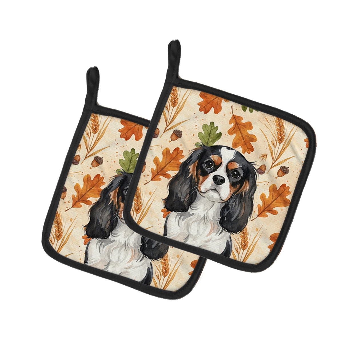Picture of Carolines Treasures WDK7765PTHD 7.5 x 7.5 in. Tricolor Cavalier Spaniel Heirloom Fall Pair of Pot Holders