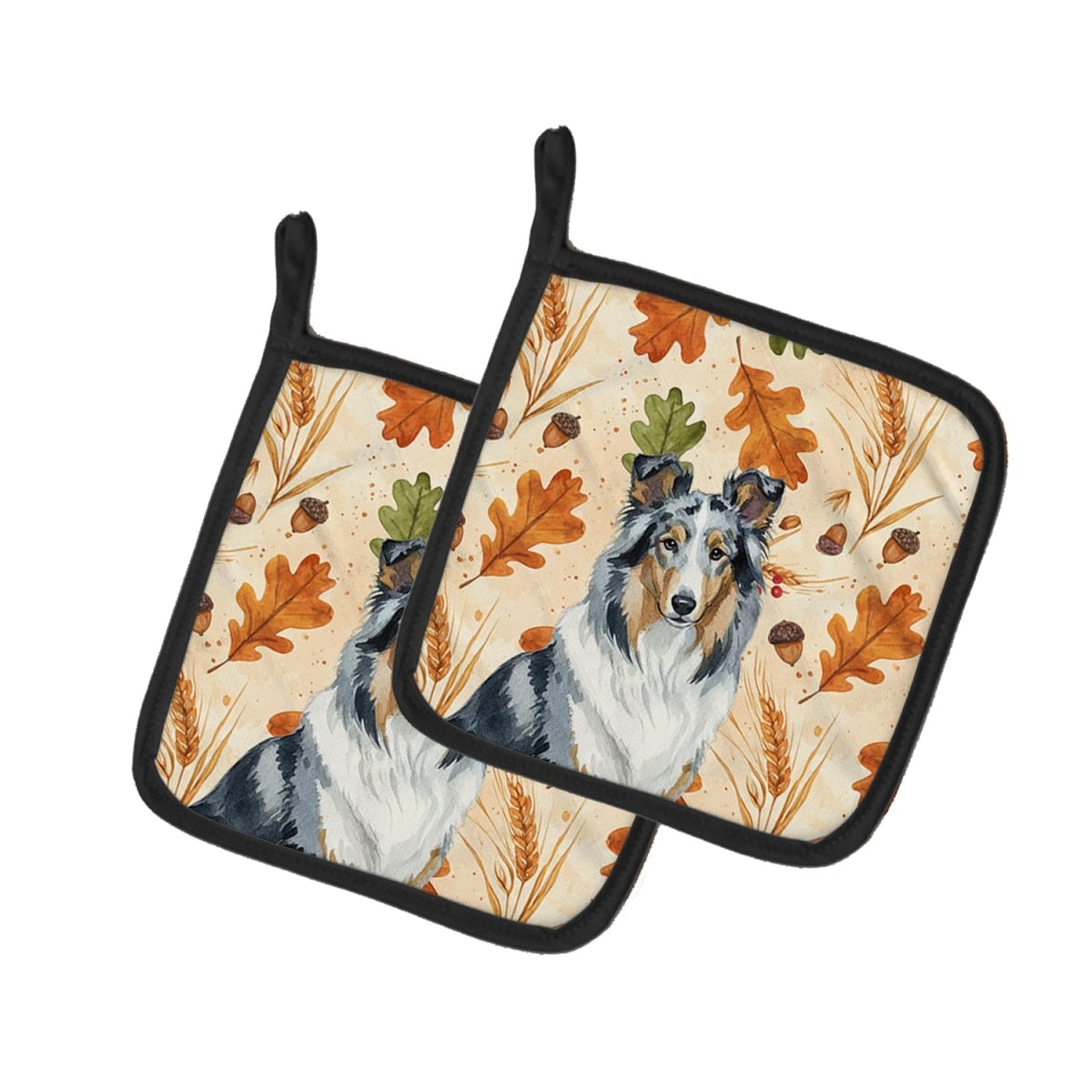 Picture of Carolines Treasures WDK7785PTHD 7.5 x 7.5 in. Blue Merle Collie Heirloom Fall Pair of Pot Holders
