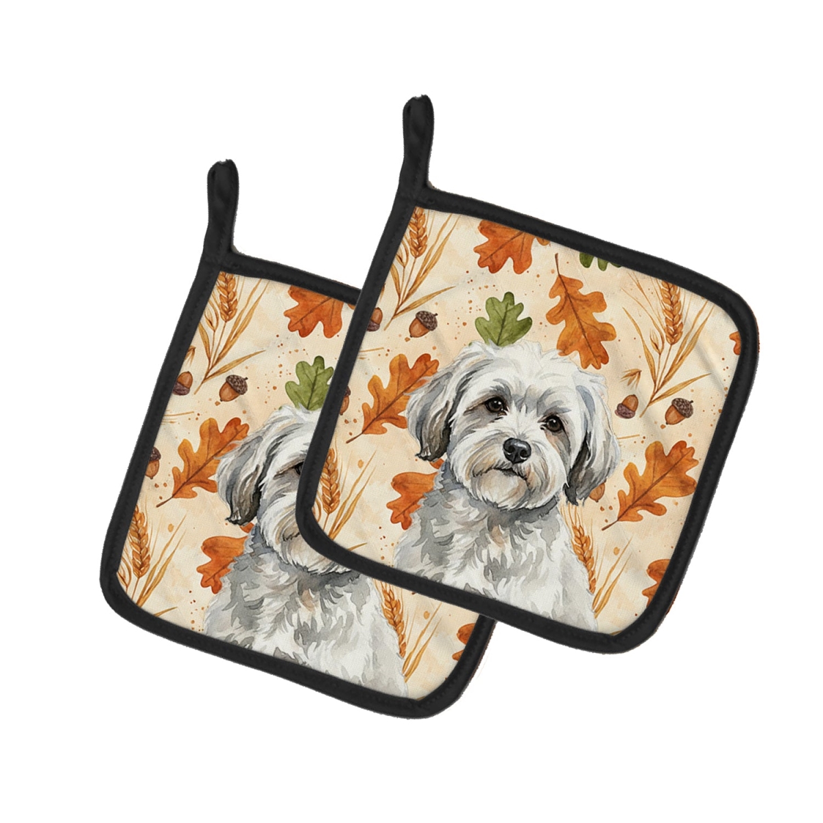 Picture of Carolines Treasures WDK7790PTHD 7.5 x 7.5 in. White with Gray Coton de Tulear Heirloom Fall Pair of Pot Holders