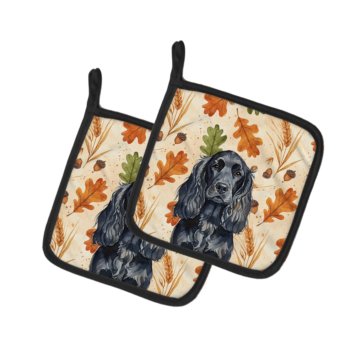 Picture of Carolines Treasures WDK7816PTHD 7.5 x 7.5 in. Black English Cocker Spaniel Heirloom Fall Pair of Pot Holders