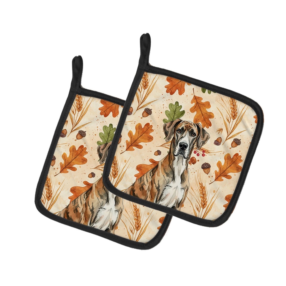 Picture of Carolines Treasures WDK7855PTHD 7.5 x 7.5 in. Brindle Great Dane Heirloom Fall Pair of Pot Holders