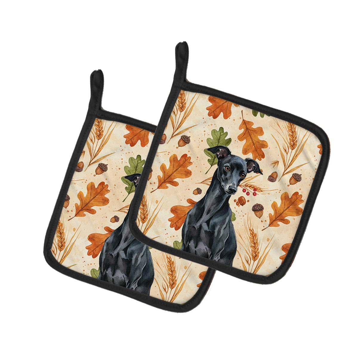Picture of Carolines Treasures WDK7877PTHD 7.5 x 7.5 in. Black Italian Greyhound Heirloom Fall Pair of Pot Holders