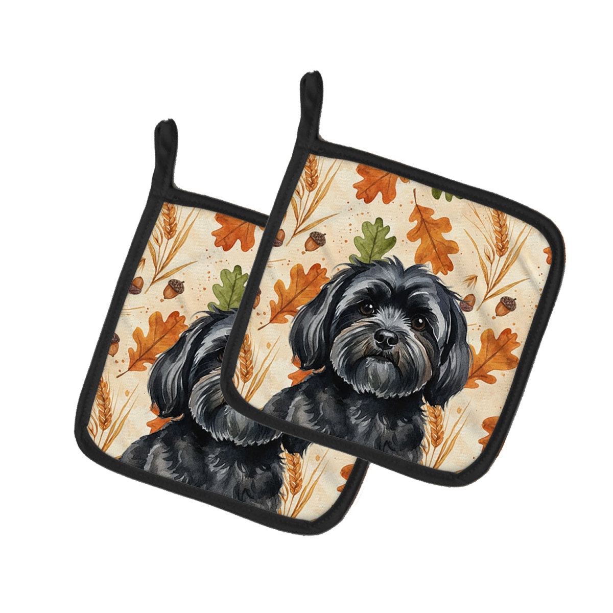 Picture of Carolines Treasures WDK7901PTHD 7.5 x 7.5 in. Black Lhasa Apso Heirloom Fall Pair of Pot Holders