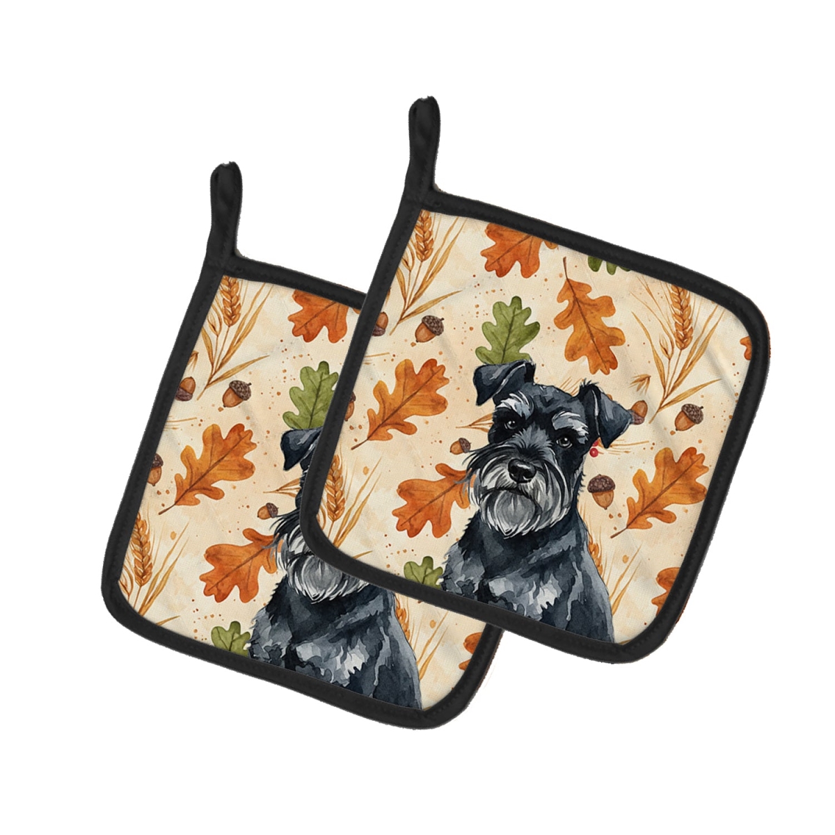 Picture of Carolines Treasures WDK7918PTHD 7.5 x 7.5 in. Black Miniature Schnauzer Heirloom Fall Pair of Pot Holders