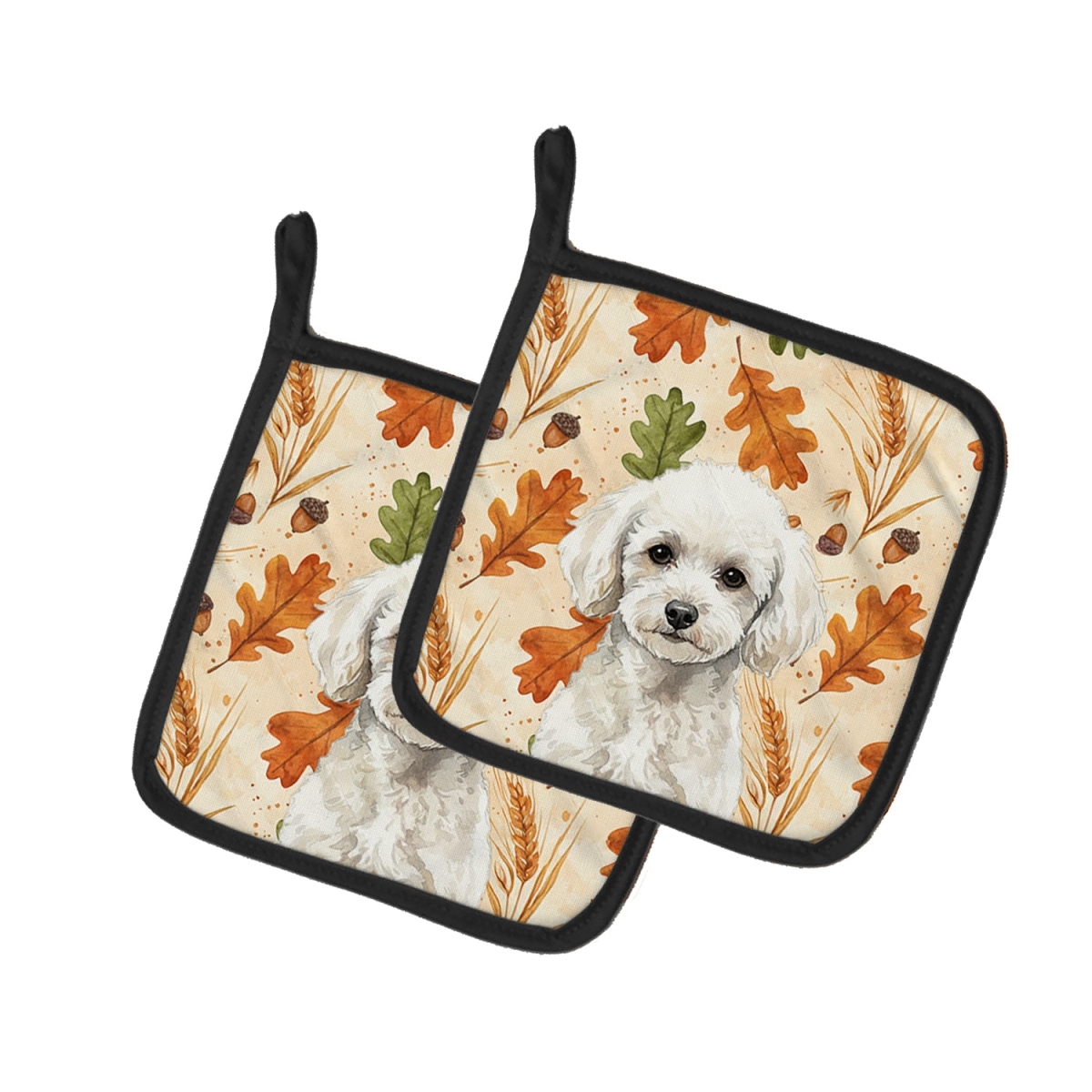 Picture of Carolines Treasures WDK7977PTHD 7.5 x 7.5 in. Toy White Poodle Heirloom Fall Pair of Pot Holders