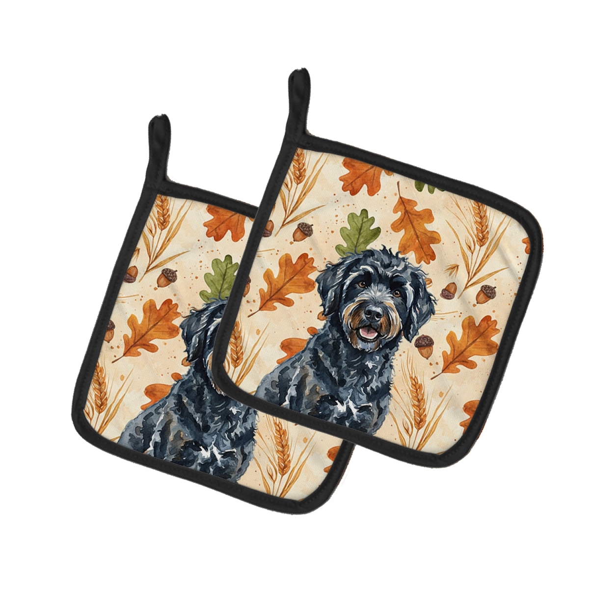 Picture of Carolines Treasures WDK7979PTHD 7.5 x 7.5 in. Black Portuguese Water Dog Heirloom Fall Pair of Pot Holders
