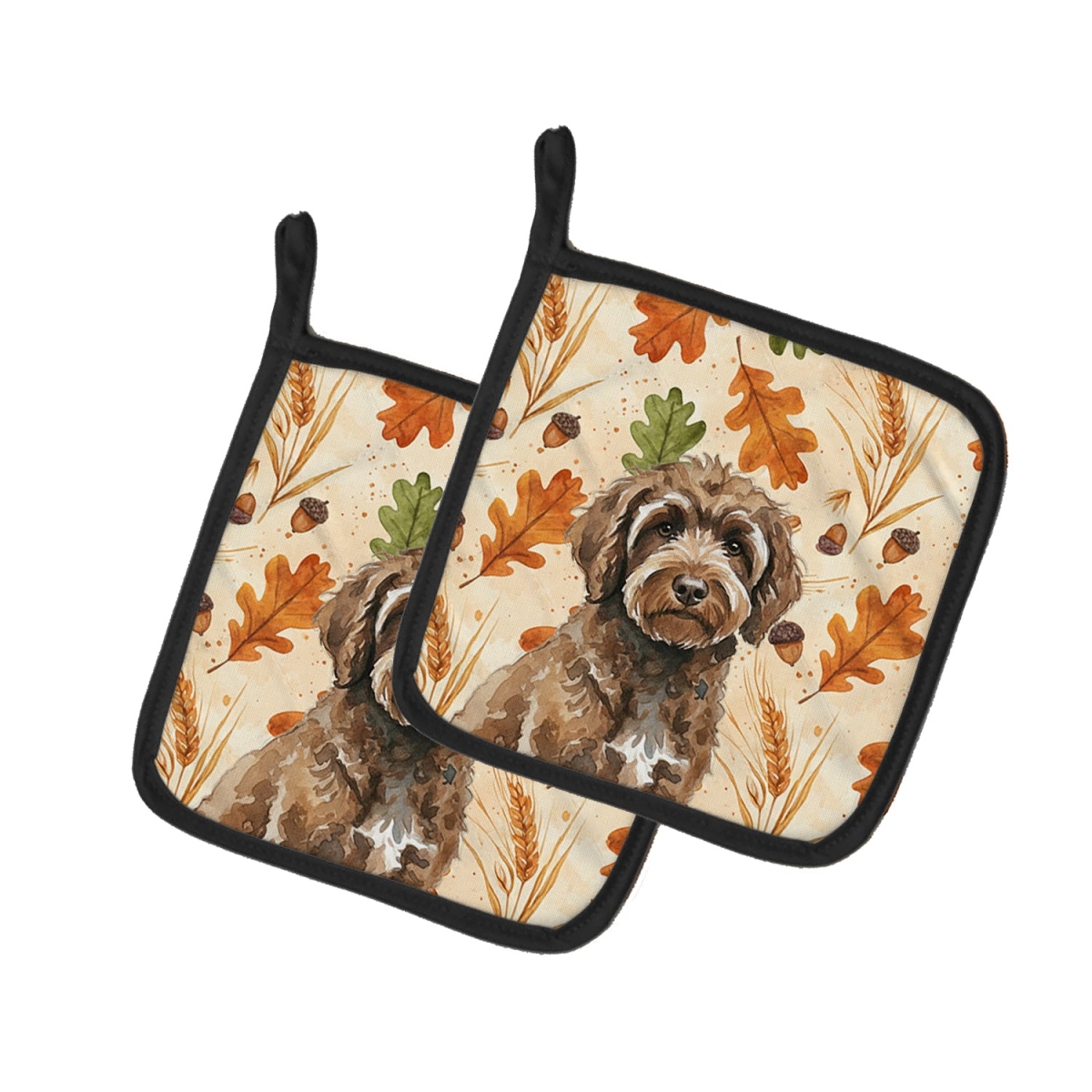 Picture of Carolines Treasures WDK7980PTHD 7.5 x 7.5 in. Brown Portuguese Water Dog Heirloom Fall Pair of Pot Holders