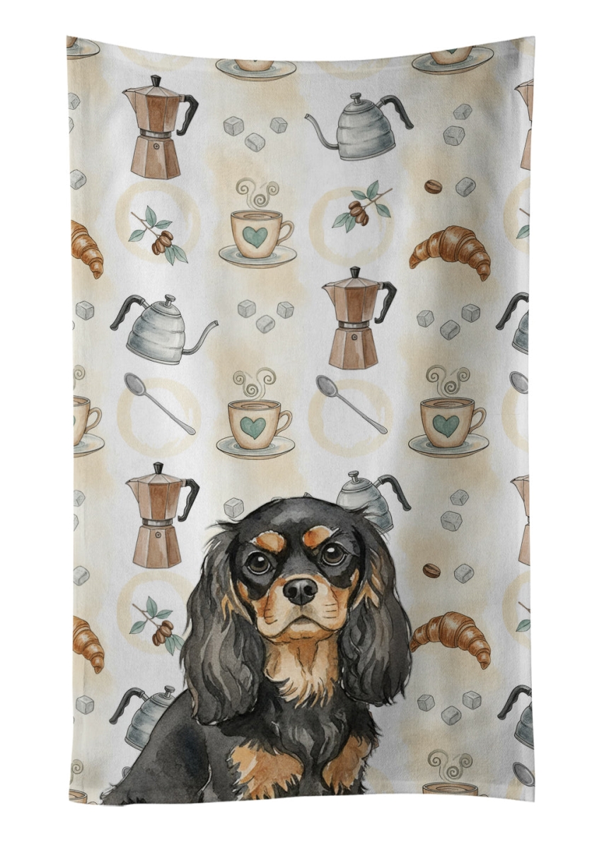 WDK7362KTWL 25 x 15 in. Black & Tan Cavalier Spaniel Coffee Bar Kitchen Towel