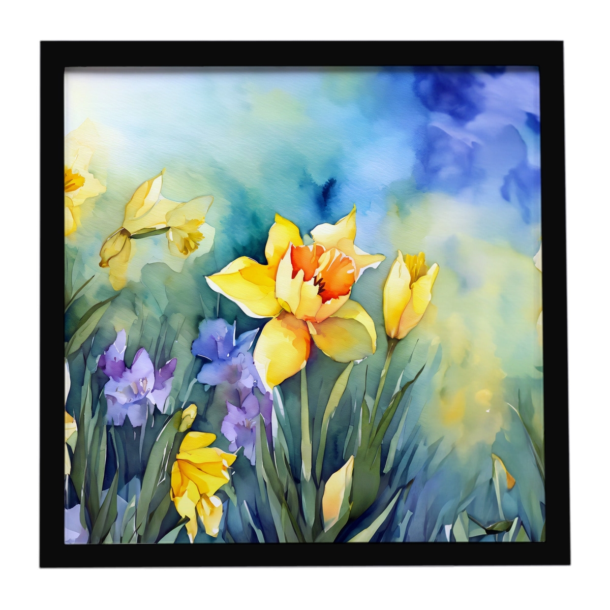 DAC1561MFP88 8 x 8 in. Daffodils in Watercolor Framed Metal Print