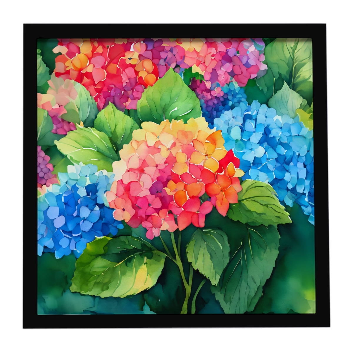 DAC1575MFP88 8 x 8 in. Hydrangeas in Watercolor Framed Metal Print