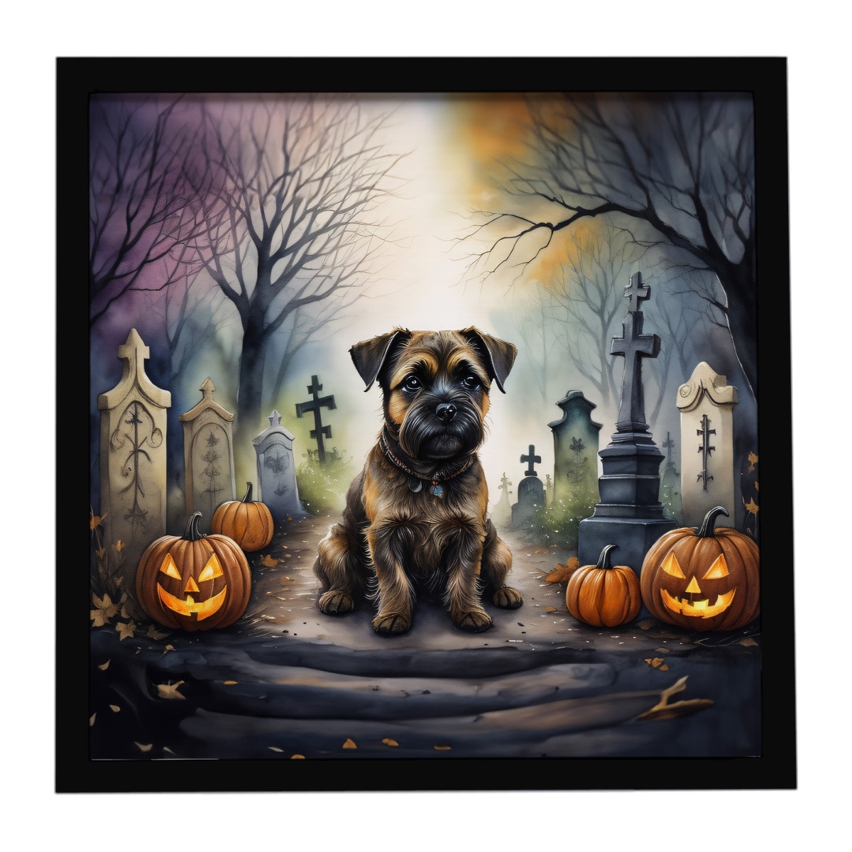 DAC2019MFP88 8 x 8 in. Border Terrier Spooky Halloween Framed Metal Print