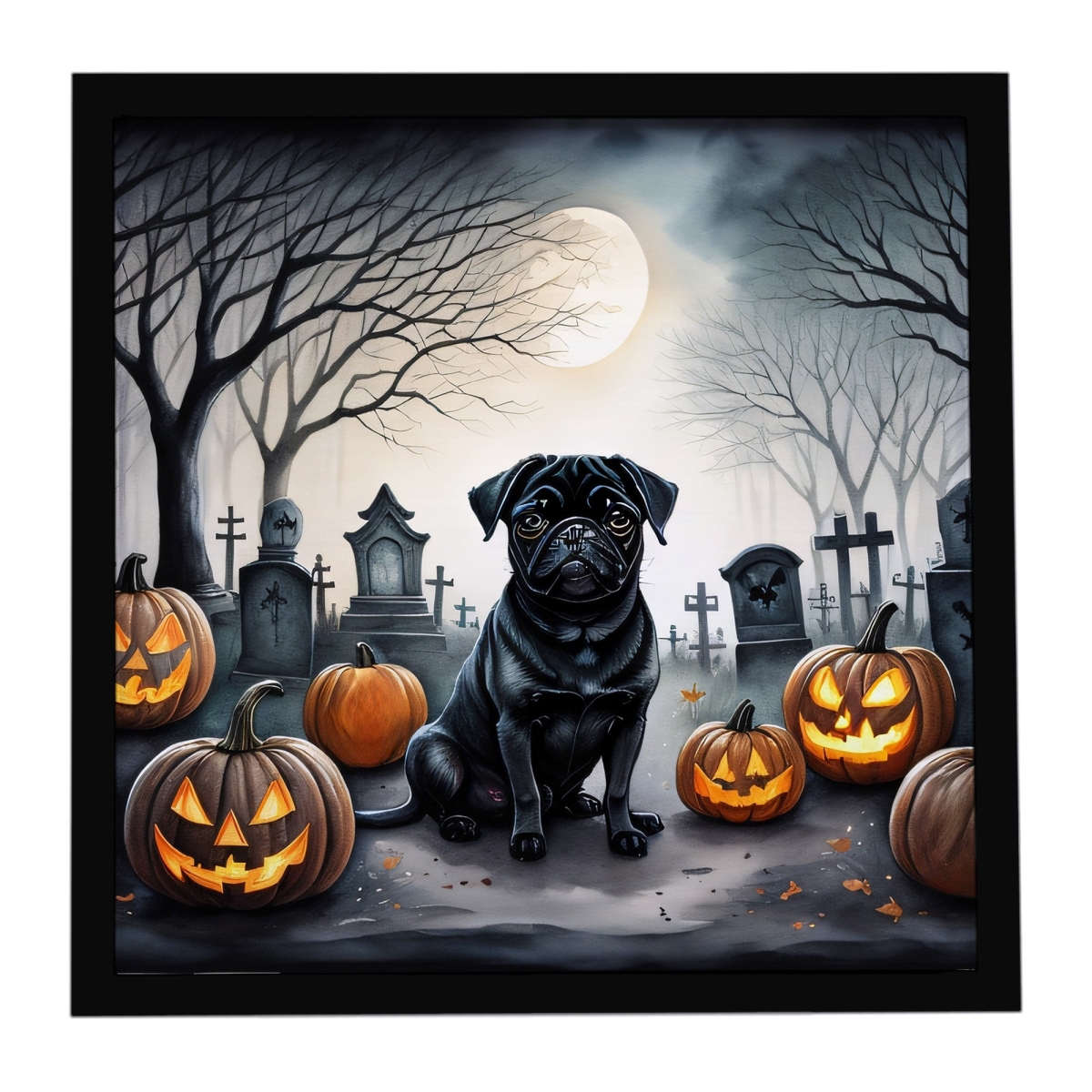 DAC2065MFP88 8 x 8 in. Black Pug Spooky Halloween Framed Metal Print
