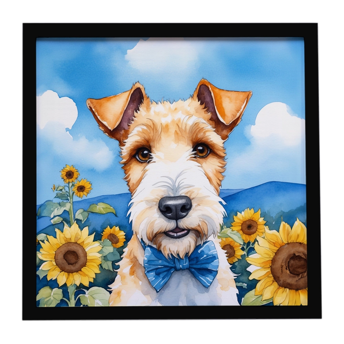DAC6079MFP88 8 x 8 in. Fox Terrier in Sunflowers Framed Metal Print