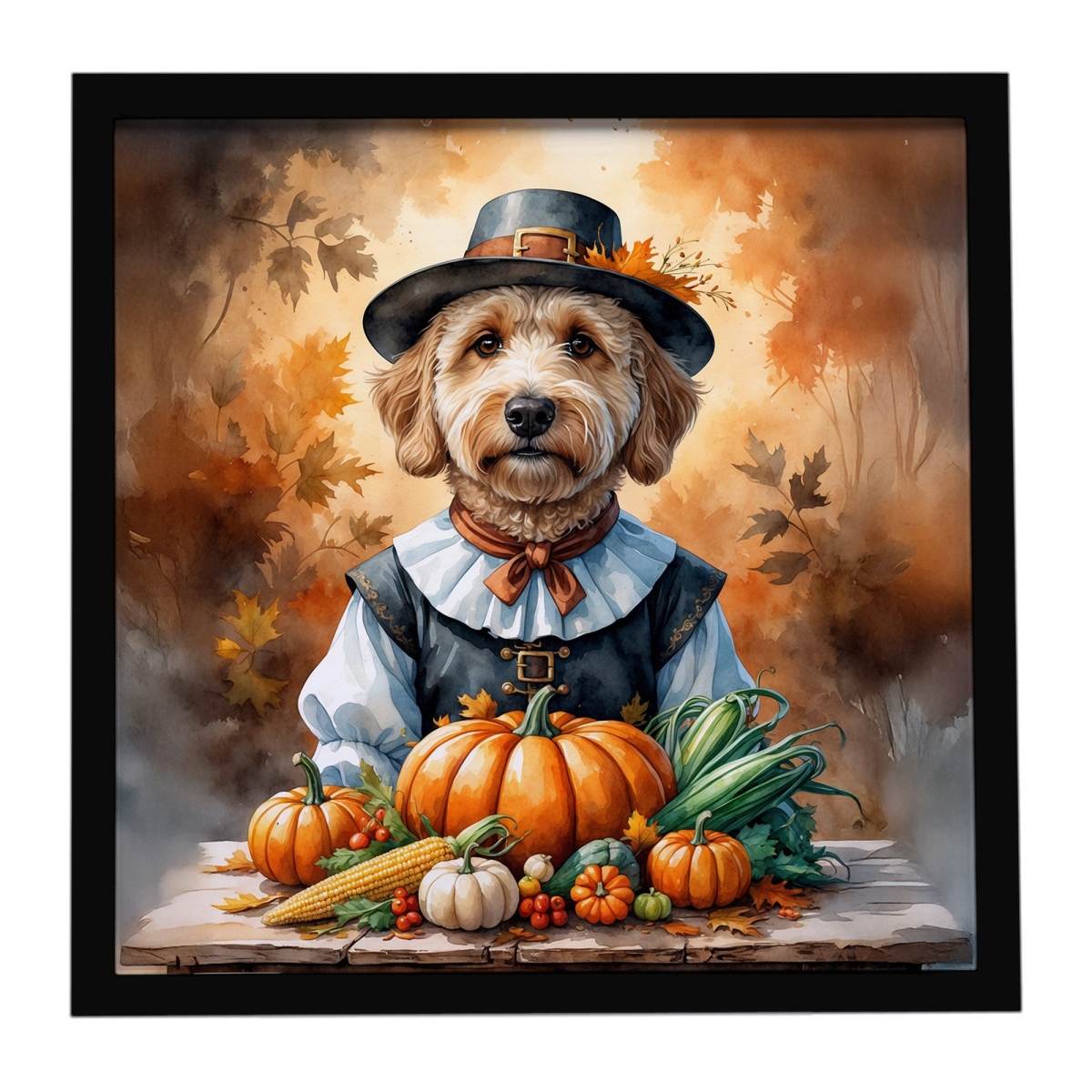 DAC8320MFP88 8 x 8 in. Labradoodle Thanksgiving Framed Metal Print