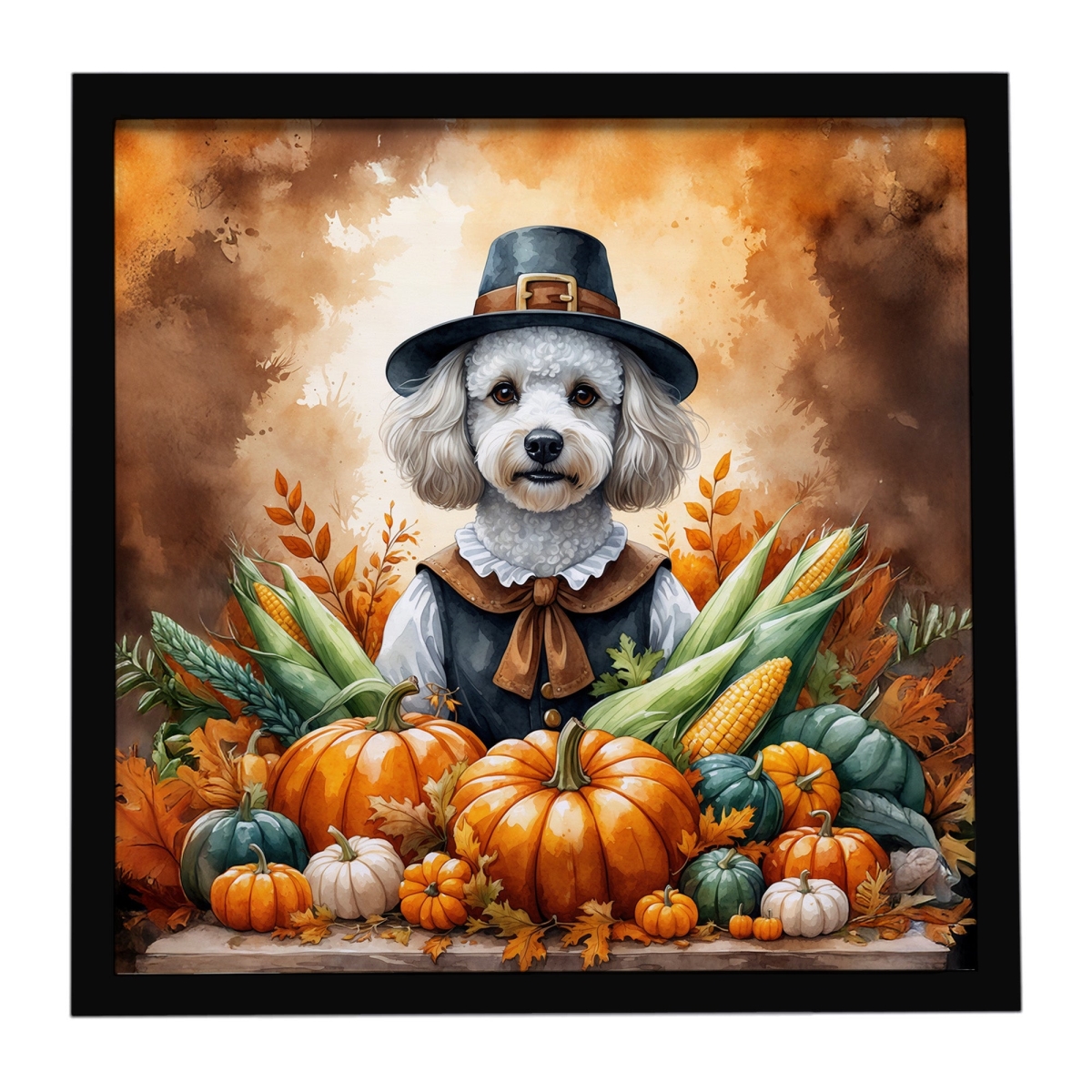 DAC8328MFP88 8 x 8 in. White Poodle Thanksgiving Framed Metal Print