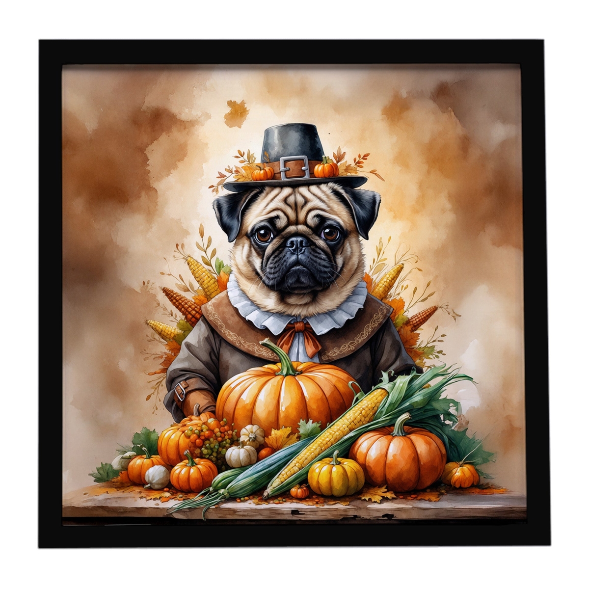DAC8331MFP88 8 x 8 in. Pug Thanksgiving Framed Metal Print