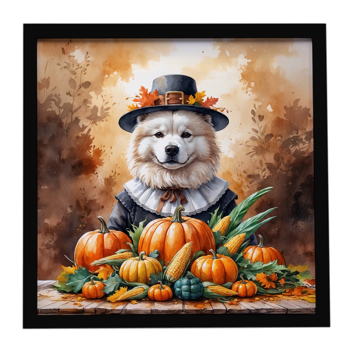 DAC8333MFP88 8 x 8 in. Samoyed Thanksgiving Framed Metal Print