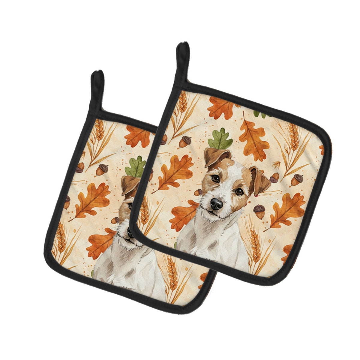 Picture of Carolines Treasures WDK7990PTHD 7.5 x 7.5 in. White with Tan Markings Russell Terrier Heirloom Fall Pair of Pot Holders