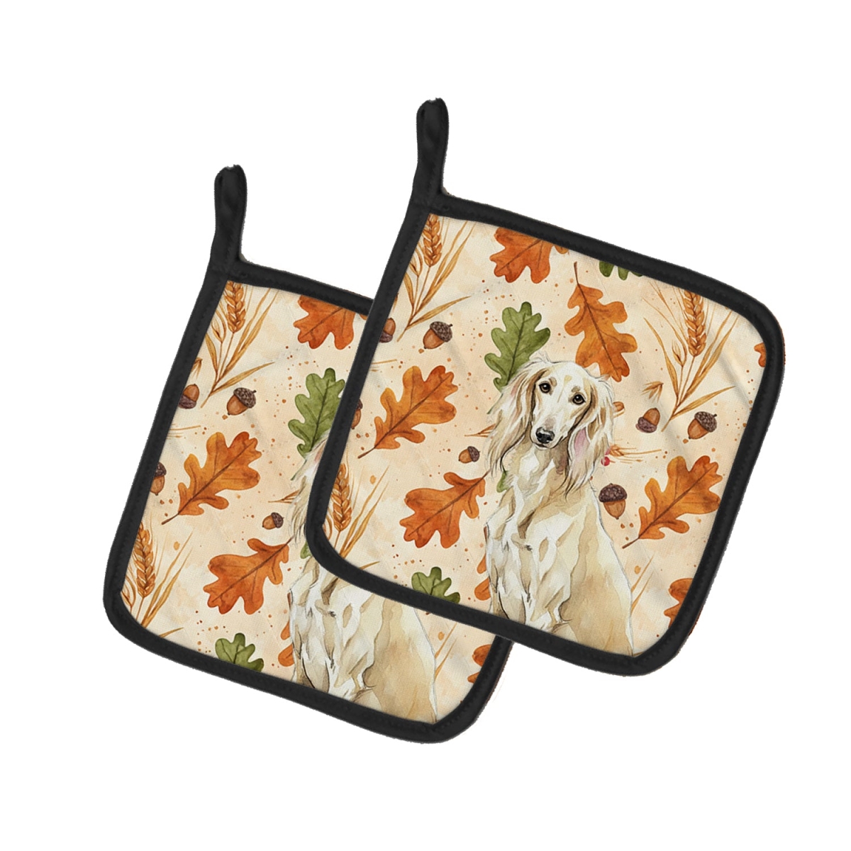 Picture of Carolines Treasures WDK7995PTHD 7.5 x 7.5 in. Cream Saluki Heirloom Fall Pair of Pot Holders