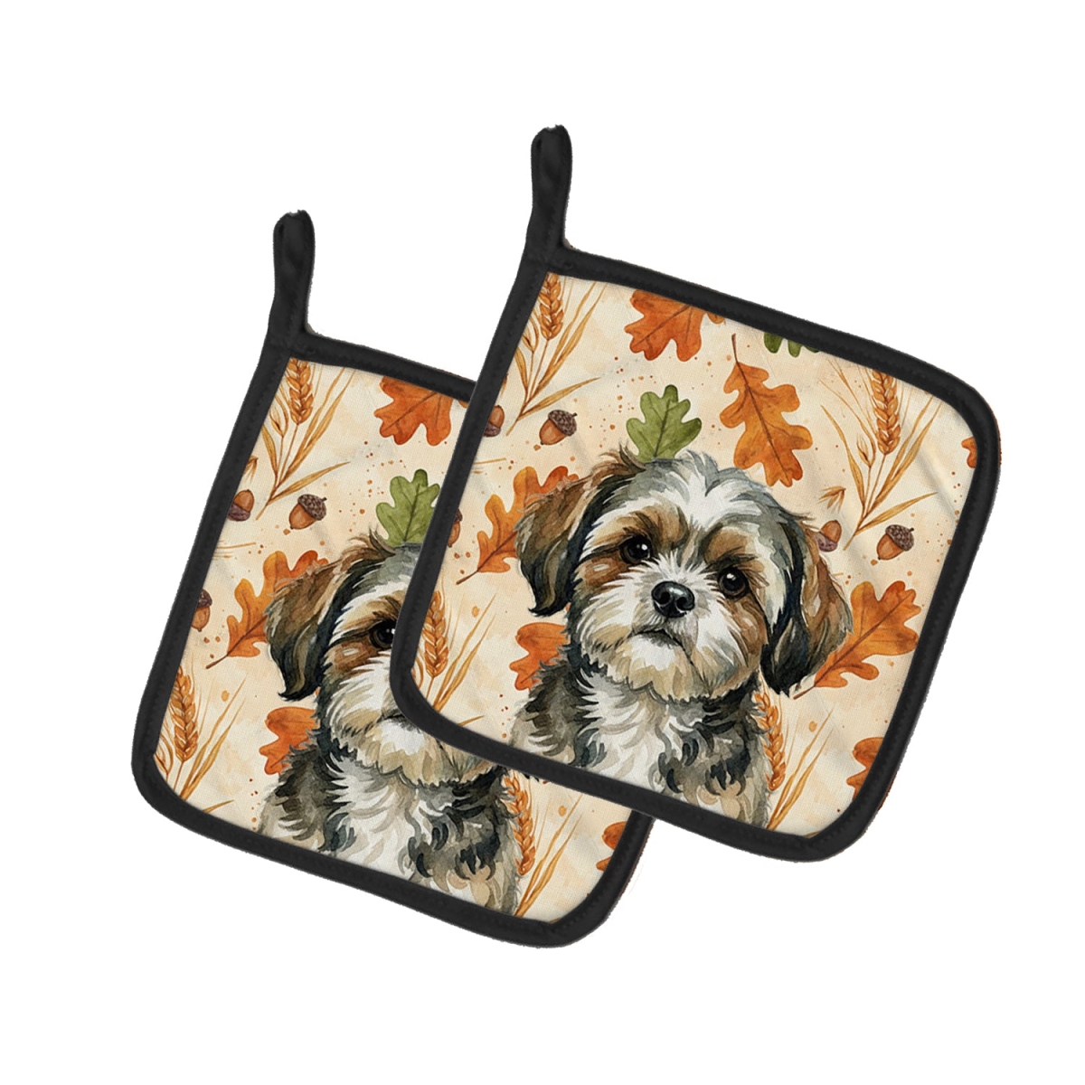 Picture of Carolines Treasures WDK8017PTHD 7.5 x 7.5 in. Brindle Shih Tzu Heirloom Fall Pair of Pot Holders