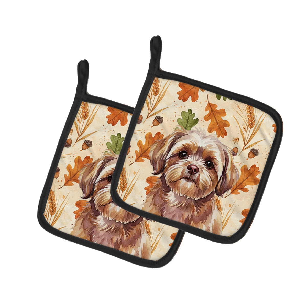 Picture of Carolines Treasures WDK8019PTHD 7.5 x 7.5 in. Liver Shih Tzu Heirloom Fall Pair of Pot Holders
