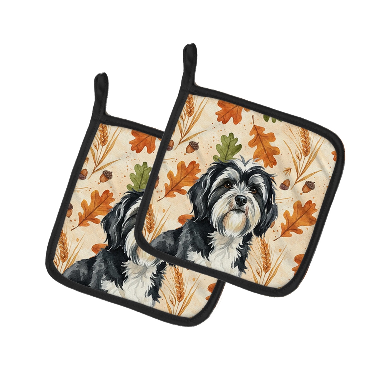 Picture of Carolines Treasures WDK8044PTHD 7.5 x 7.5 in. Black & White Tibetan Terrier Heirloom Fall Pair of Pot Holders