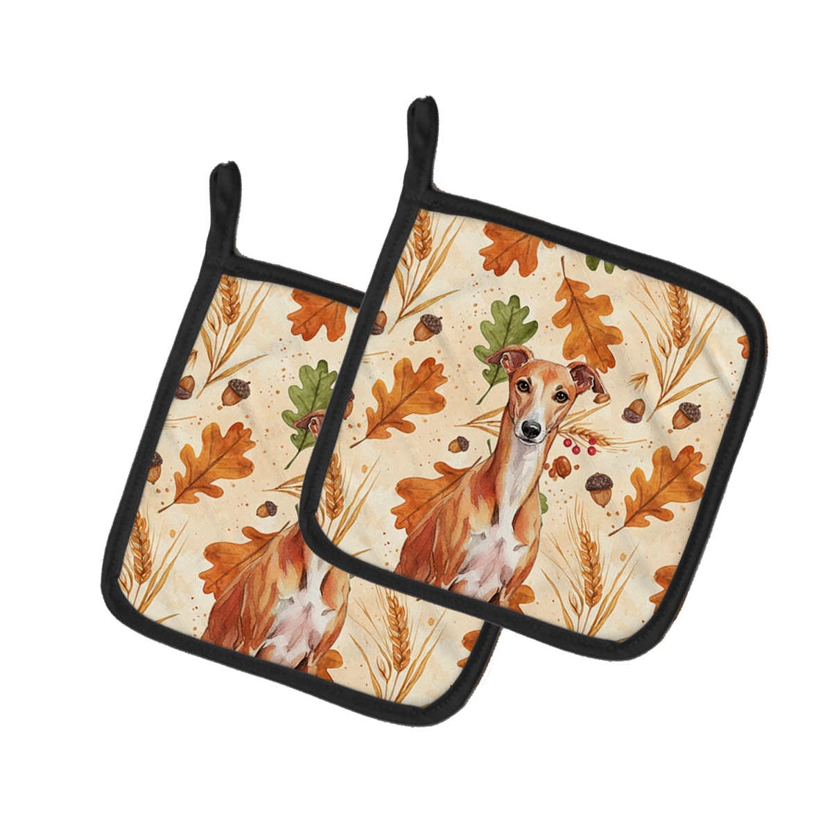 Picture of Carolines Treasures WDK8055PTHD 7.5 x 7.5 in. Red Whippet Heirloom Fall Pair of Pot Holders
