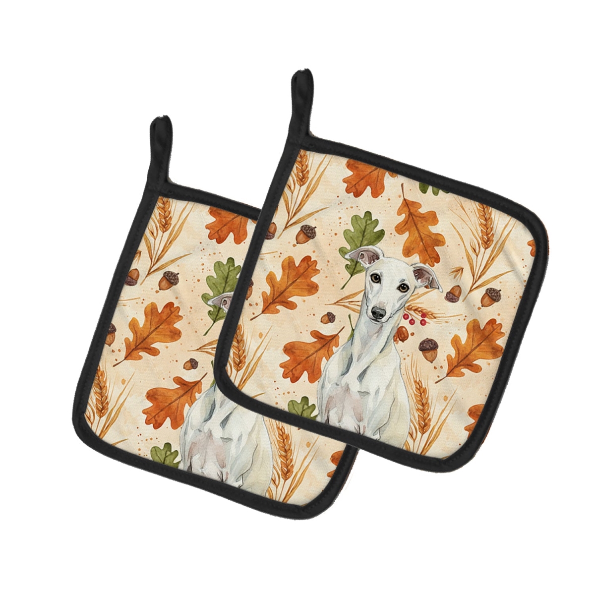 Picture of Carolines Treasures WDK8056PTHD 7.5 x 7.5 in. White Whippet Heirloom Fall Pair of Pot Holders