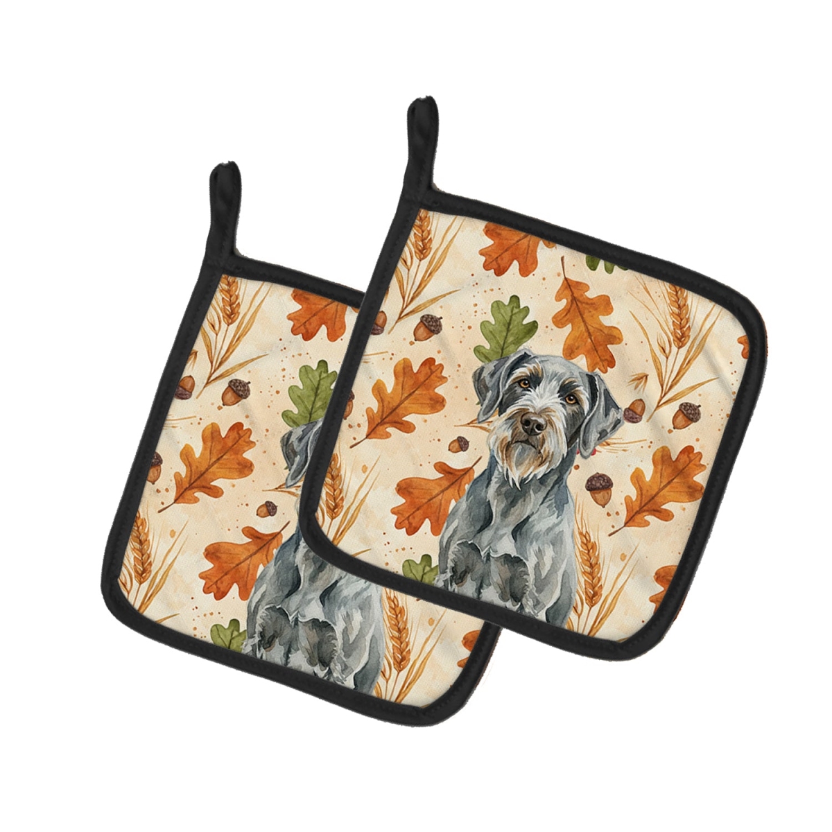 Picture of Carolines Treasures WDK8060PTHD 7.5 x 7.5 in. Steel Gray Wirehaired Pointing Griffon Heirloom Fall Pair of Pot Holders