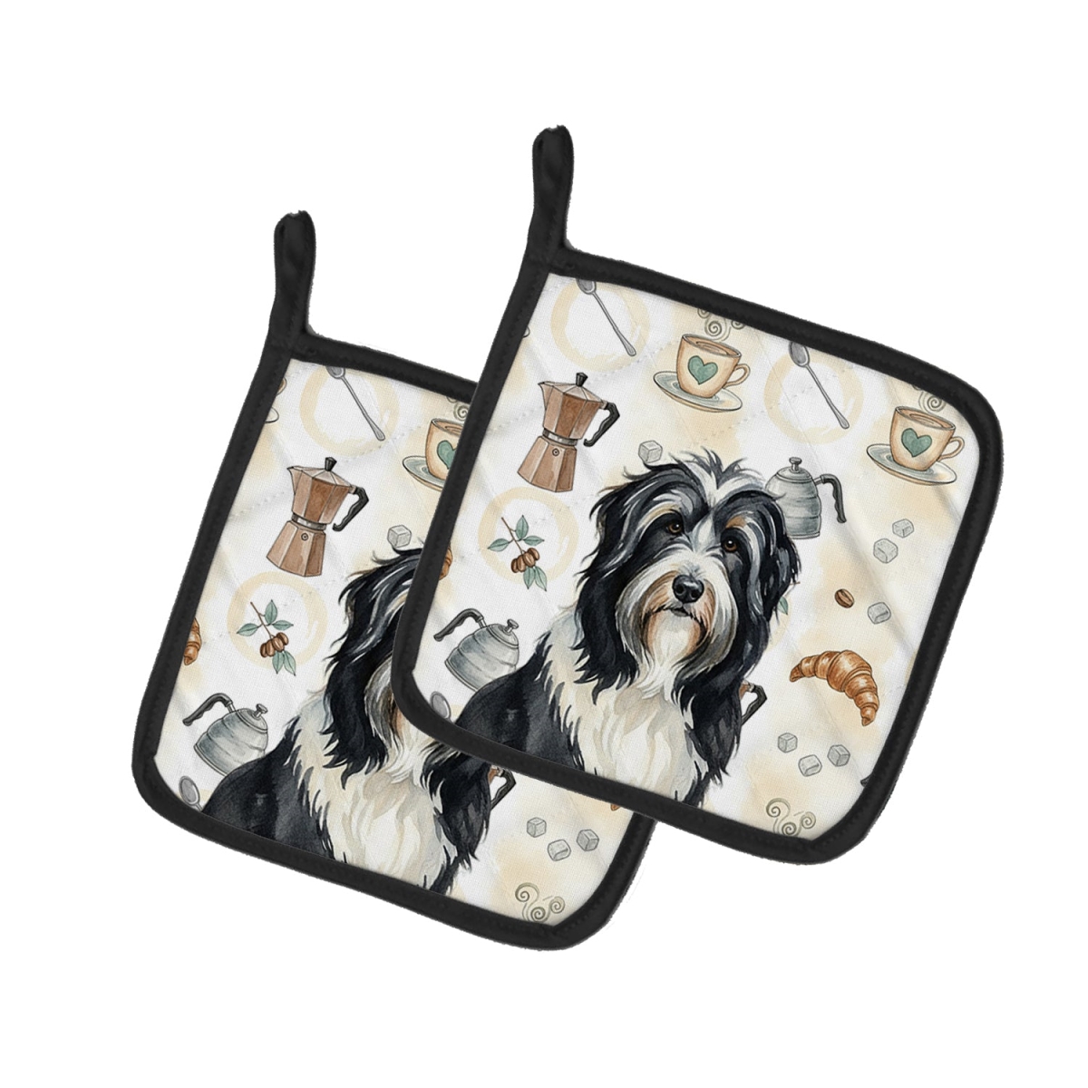 Picture of Carolines Treasures WDK7301PTHD 7.5 x 7.5 in. Black Bearded Collie Coffee Bar Pair of Pot Holders