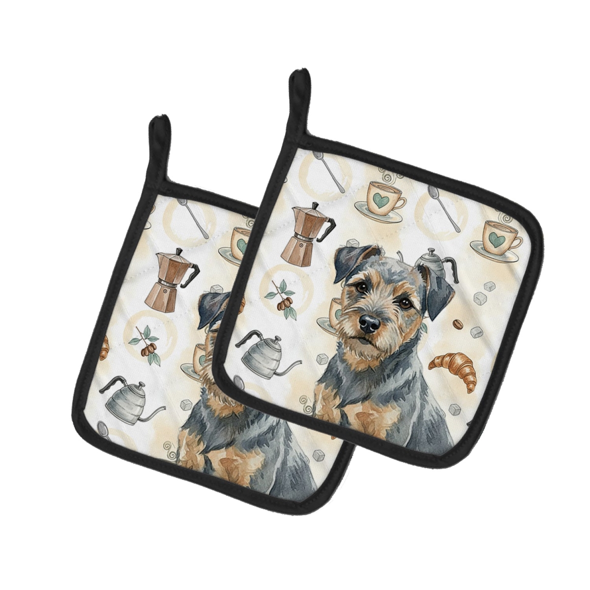 Picture of Carolines Treasures WDK7325PTHD 7.5 x 7.5 in. Blue & Tan Border Terrier Coffee Bar Pair of Pot Holders