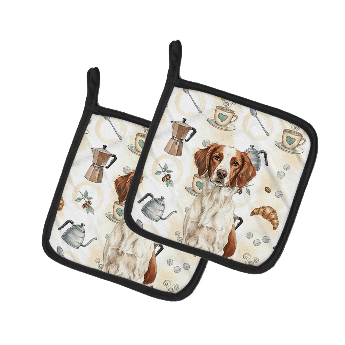 Picture of Carolines Treasures WDK7343PTHD 7.5 x 7.5 in. Liver & White Brittany Coffee Bar Pair of Pot Holders