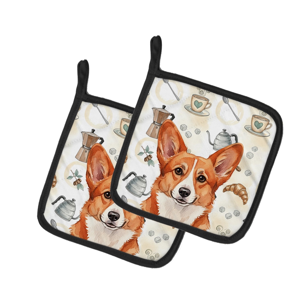Picture of Carolines Treasures WDK7361PTHD 7.5 x 7.5 in. Red Cardigan Welsh Corgi Coffee Bar Pair of Pot Holders