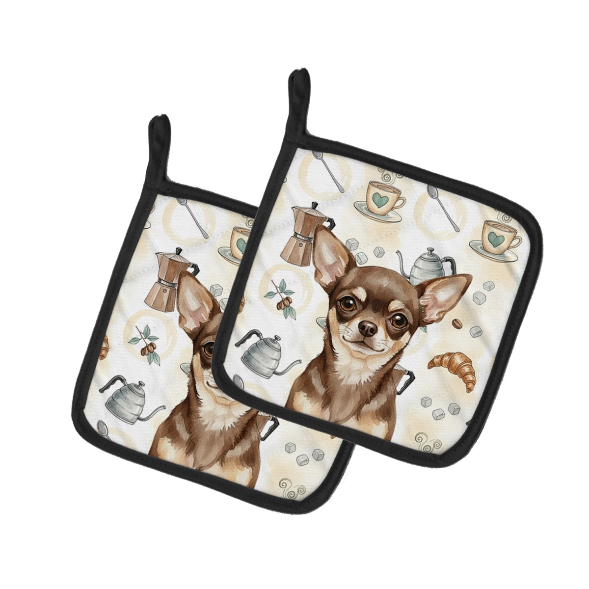 Picture of Carolines Treasures WDK7370PTHD 7.5 x 7.5 in. Chocolate Chihuahua Coffee Bar Pair of Pot Holders