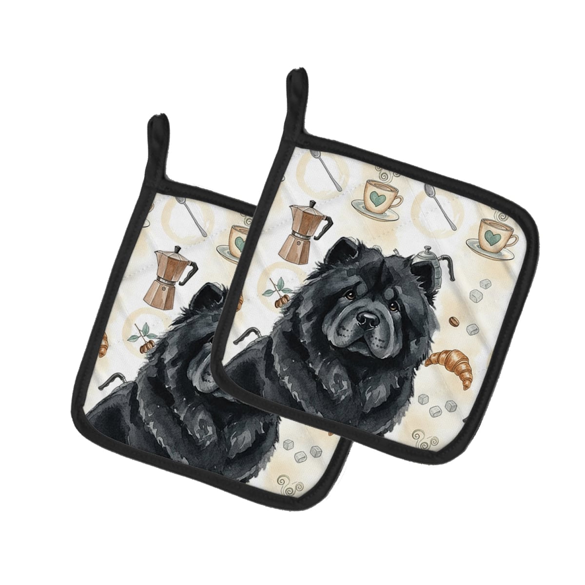 Picture of Carolines Treasures WDK7377PTHD 7.5 x 7.5 in. Black Chow-Chow Coffee Bar Pair of Pot Holders