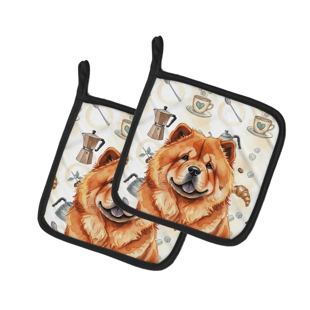Picture of Carolines Treasures WDK7380PTHD 7.5 x 7.5 in. Red Chow-Chow Coffee Bar Pair of Pot Holders