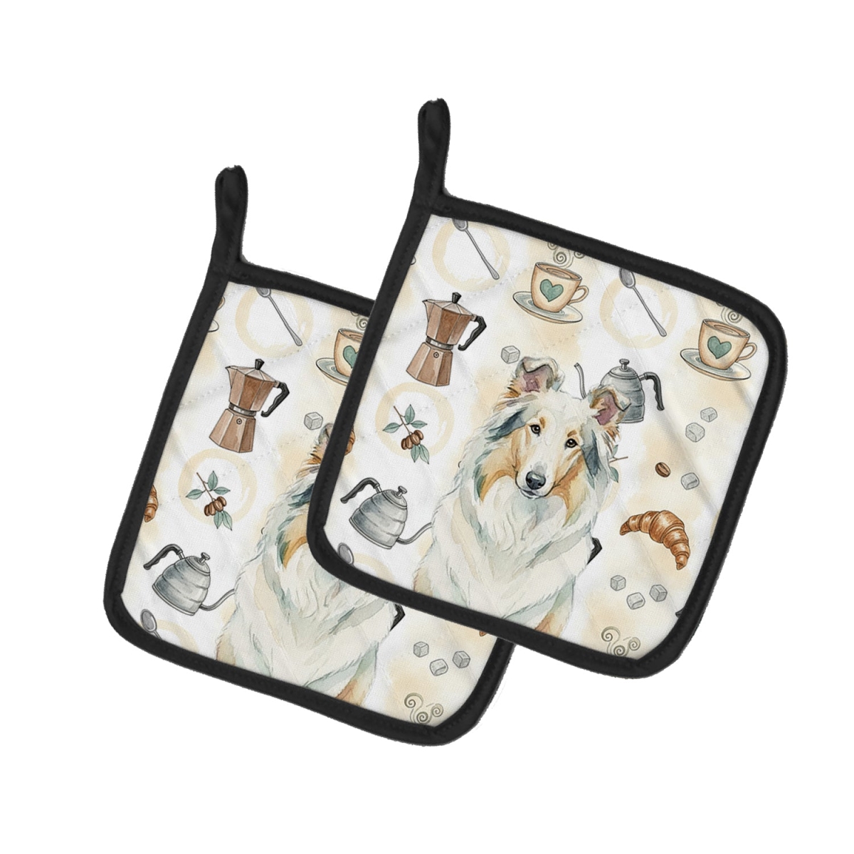 Picture of Carolines Treasures WDK7388PTHD 7.5 x 7.5 in. White Collie Coffee Bar Pair of Pot Holders