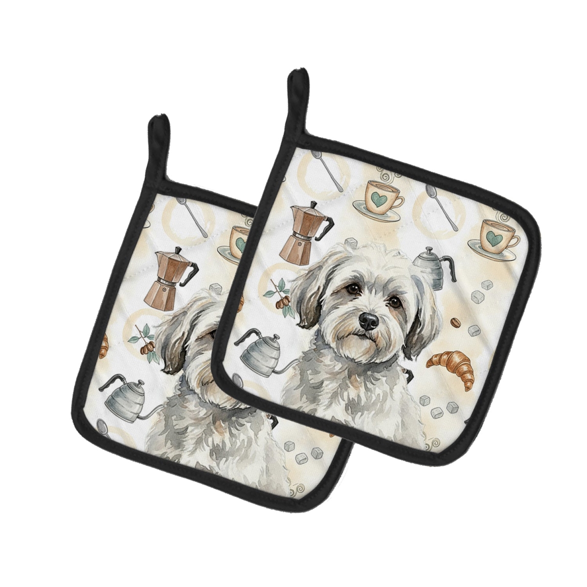 Picture of Carolines Treasures WDK7390PTHD 7.5 x 7.5 in. White with Gray Coton de Tulear Coffee Bar Pair of Pot Holders