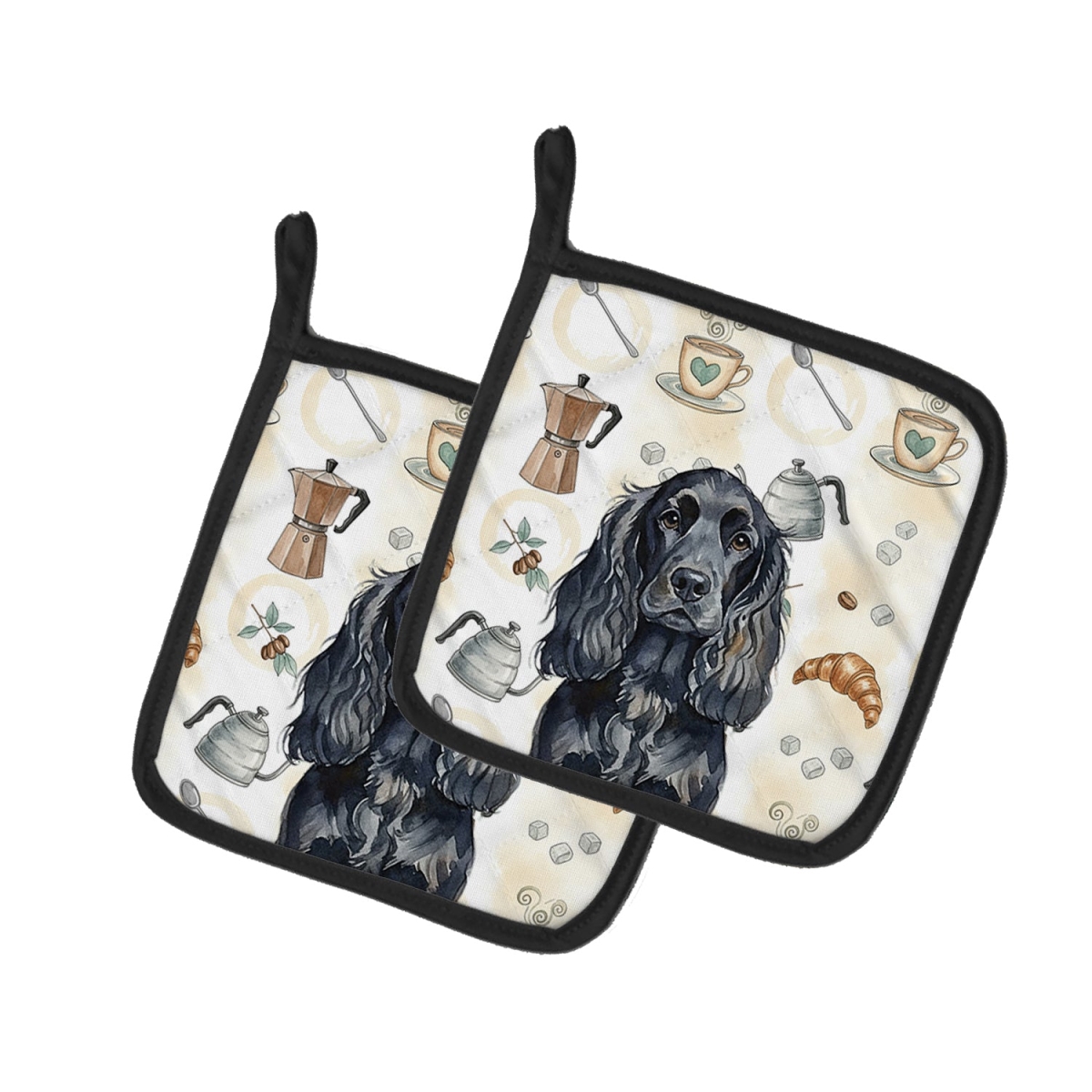Picture of Carolines Treasures WDK7416PTHD 7.5 x 7.5 in. Black English Cocker Spaniel Coffee Bar Pair of Pot Holders