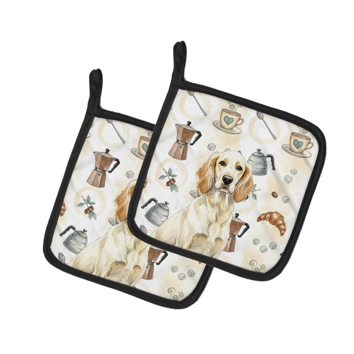 Picture of Carolines Treasures WDK7428PTHD 7.5 x 7.5 in. Lemon Belton English Setter Coffee Bar Pair of Pot Holders