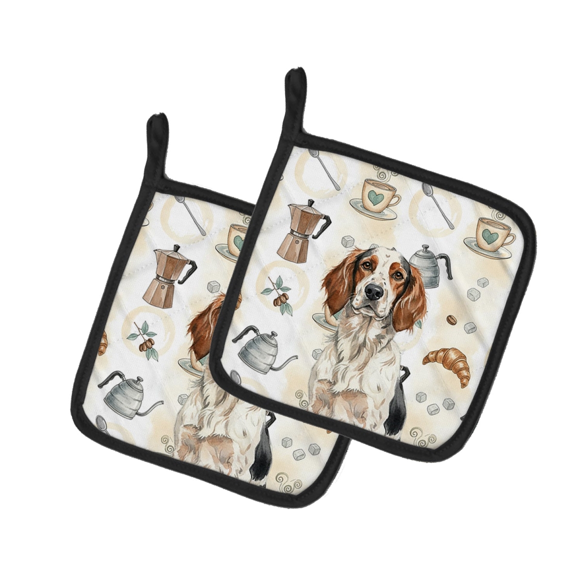 Picture of Carolines Treasures WDK7431PTHD 7.5 x 7.5 in. Tricolor English Setter Coffee Bar Pair of Pot Holders