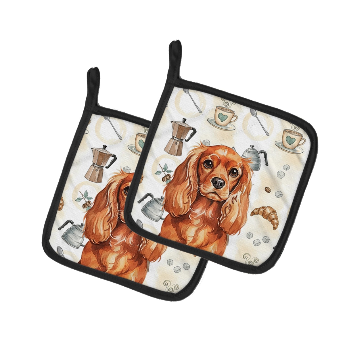 Picture of Carolines Treasures WDK7436PTHD 7.5 x 7.5 in. Ruby English Toy Spaniel Coffee Bar Pair of Pot Holders