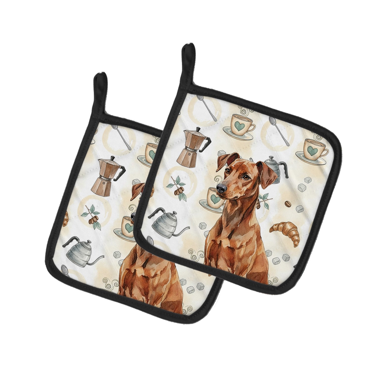 Picture of Carolines Treasures WDK7443PTHD 7.5 x 7.5 in. Red German Pinscher Coffee Bar Pair of Pot Holders